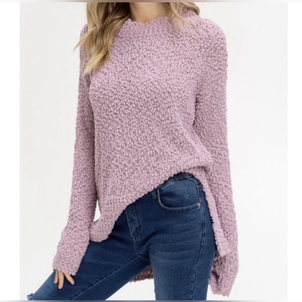 Listicle Popcorn Texture Pull Over Sweater SMALL Mauve Purple
